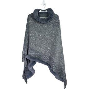 Women Fur Trim Knit Poncho Cozycore Apres Ski Cottagecore Oversized Cape Outdoor